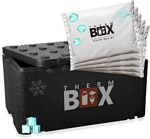 THERM BOX Profi Styroporbox GN1 mit 5X Kühlakku für Kühlbox Set 46,45L Innen: 54x34x24cm Transportbox Wiederverwendbar von THERM BOX