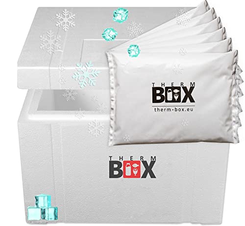 THERM BOX Styroporbox 53W mit 6X Kühlakku für Kühlbox 53,2L Innen 47x38x29cm Transportbox Thermbehälter Wiederverwendbar von THERM BOX