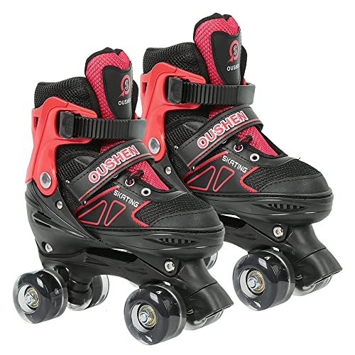 Verstellbare Inline-Skates mit leuchtenden Rädern, helle und lustige Rollschuhe – Modell A ist nicht blinkend, Modell B ist komplett blinkend. (A-M, Rot-Schwarz) von THINFAR