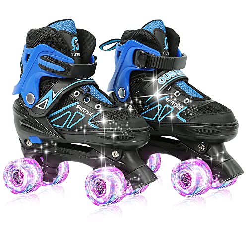 Verstellbare Inline-Skates mit leuchtenden Rädern, helle und lustige Rollschuhe – Modell A ist nicht blinkend, Modell B ist komplett blinkend. (B-S, Blau und Schwarz) von THINFAR