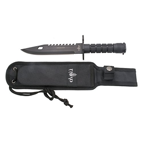 THIRD H0814BK taktisches Messer mit 19,5 cm schwarzer Klinge aus 420er Stahl, schwarzem ABS-Griff, Nylon-Etui. Modell Mercenario, Kupplung am Schienengriff R.I.S. von THIRD
