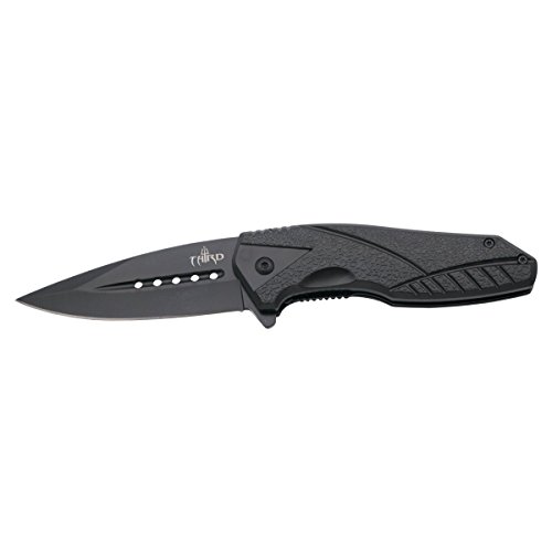 THIRD Messer K2774BK mit Kraftunterstützung, schwarzer ABS-Griff, Klinge aus 9 cm schwarzem Edelstahl. Mit Clip von THIRD