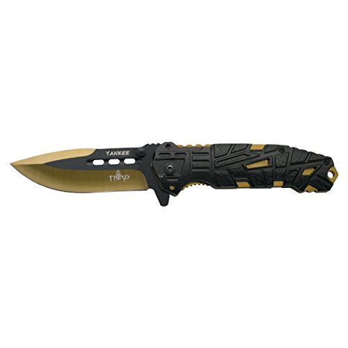 THIRD Yankee-Messer K2796YLS, schwarzer Aluminiumgriff mit Löchern, rostfreie Stahlklinge 10,5 cm, schwarz eloxiert, gelber Schnitt mit Säge, Liner gelb eloxiert. Mit Deckel, mit Clip von THIRD