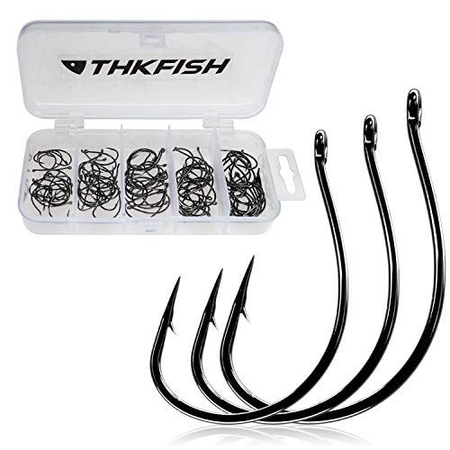 THKFISH 100PCS Angelhaken Angelzubehör Offset Haken Set Angelzubehör Set Wurmhaken Wallerangeln Dropshot Haken #3#2#1 1/0 2/0 von THKFISH