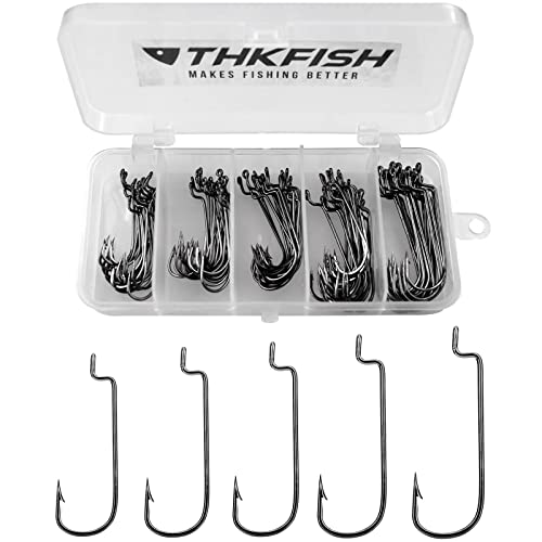 THKFISH 50stk/Box Offset Wurm Haken Angelhaken Set Dropshot Haken Set Gummifisch Jigs Angeln Kit # 2# 1 1/0 2/0 3/0 von THKFISH