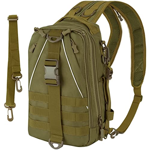 THKFISH Angeltasche 10L Angelrucksack mit Rutenhalter Wanderrucksäcke mit abnehmbarem Schultergurt Trekkingrucksäcke zum Angeln Camping Wandern,für 3 * 3600 Angelkoffer Khaki von THKFISH