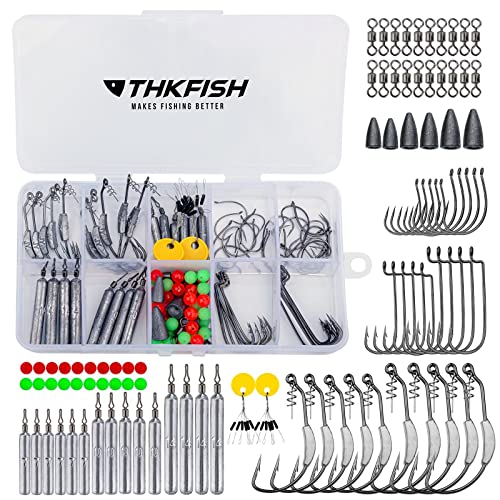 THKFISH Angelzubehör Set Gewichte Sinker Drop Shot Gewichte Kit Verrückte Offset Haken Rollende Wirbel Schnappt 123 Stück von THKFISH
