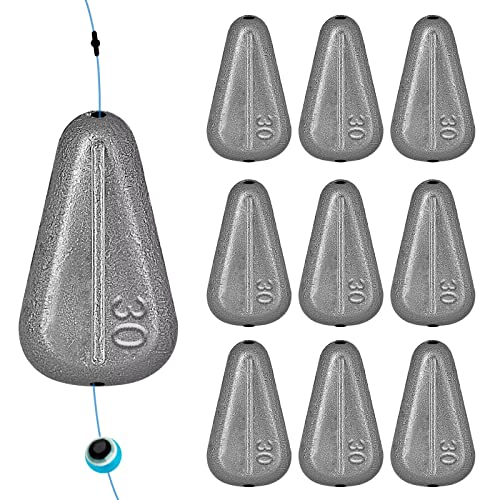 THKFISH Angelzubehör Set Gewichte Angeln Sinker No Roll Sinkers Bleigewichte No Snag Flache Inline-Sinker für Waller-Rigs -30G-10PCS von THKFISH