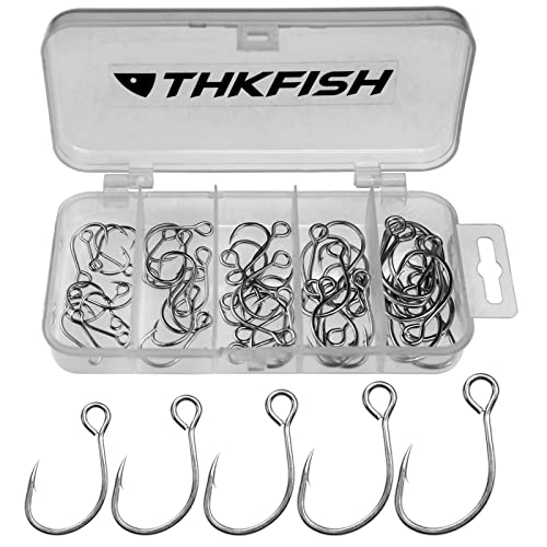 THKFISH Inline-Einzelhaken, Ersatz-Angelhaken für Köder, Inline-Kreishaken, Salzwasser, Süßwasser, 2#1, 1/0, 2/0, 3/0, Silber, 100 Stück/Box von THKFISH