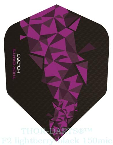 THOR-DARTS®™ Exclusiv-Line: 150 Micron F2 Darts Flights HD-280 schwarz Dart Flys extra Lange haltbar Thickness 150 mic Ultra Strong (12 Stück (4 Set), Beere hell/lightberry) von THOR-DARTS