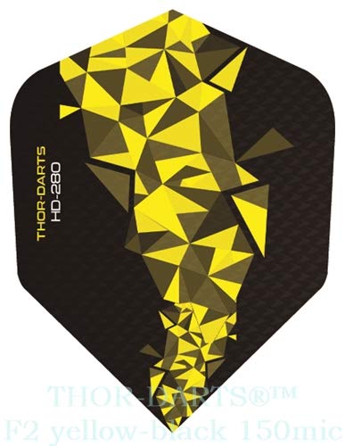 THOR-DARTS®™ Exclusiv-Line: 150 Micron F2 Darts Flights HD-280 schwarz Dart Flys extra Lange haltbar Thickness 150 mic Ultra Strong (6 Stück (2 Set), gelb/Yellow) von THOR-DARTS