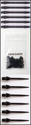 THOR-DARTS ®™ 6 Stahlspitzen + 6 Schäfte 48mm schwarz + 100 Gummiringe schwarz von THOR-DARTS