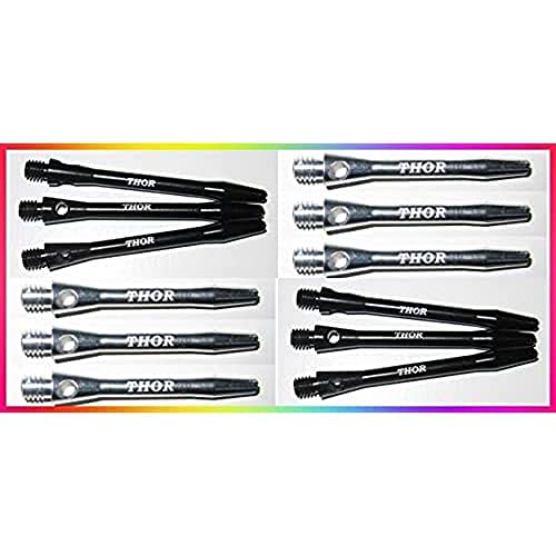THOR-DARTS ®™ Aluminiumschäfte 47mm medium Dart Alu Shafts 2 Set = 6 Stück schwarz & silber von THOR-DARTS