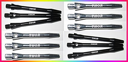 THOR-DARTS ®™ Aluminiumschäfte 47mm medium Dart Alu Shafts 4 Set = 12 Stück schwarz & silber von THOR-DARTS