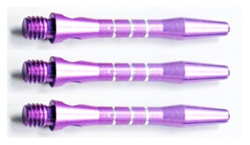 THOR-DARTS Aluminium Dartschäfte lila mit Streifen, Dart Shaft alu Short & medium, 1-6 Sets, optional mit schwarzen 2BA Gummiringen oder blauen Premium-Silikon-Ringen (1 Set, lila/violett Short) von THOR-DARTS