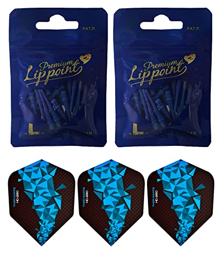 THOR-DARTS L-Style Dartspitzen im Doppelpack Flights (2x30 Stück + 1 Set Flights) Blaue Premium Lippoint 2BA Standard-Gewinde, Plastic Soft Tip Dart Points (60er Pack) 2BA Thread von THOR-DARTS