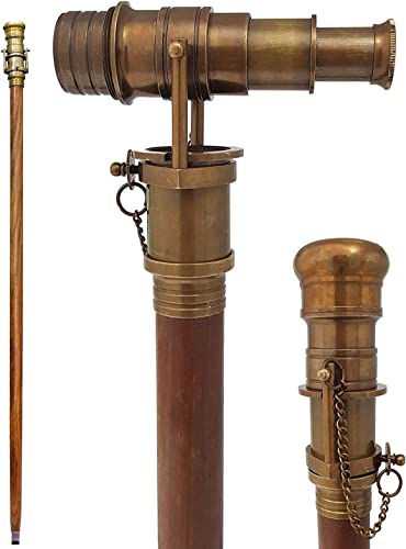 Medieval Replicas Schöner nautischer Gehstock mit Teleskopgriff aus Holz mit Messing-Teleskopgriff von THOR INSTRUMENTS