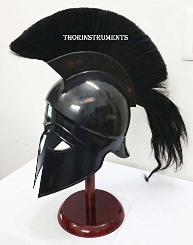 THORINSTRUMENTS Helm, griechischer Korinther, antiker mittelalterlicher Rüstung, Replik Helm, Schwarz Plume mit Ständer von THORINSTRUMENTS