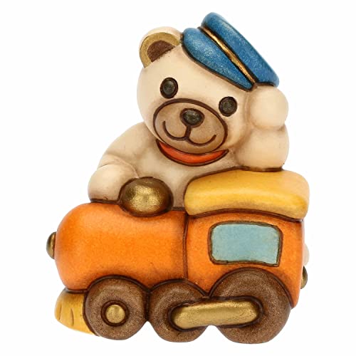 THUN, Gastgeschenk Teddy Motors auf Zug aus Keramik, handverziert, Linie Bonboniere, 5,4 x 4,5 x 6,5 cm H von THUN