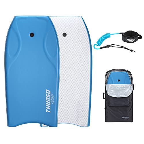 Thurso SURF 42 Zoll Bodyboard für Strand und Pool – Leichtes PE-Core mit IXPE-Deck, HDPE-Boden und FRP-Stringern | Hochleistungs-Bodyboard inkl. Doppel-Dreh-Surfleine und Tasche (Blitz Azurblau) von THURSO SURF