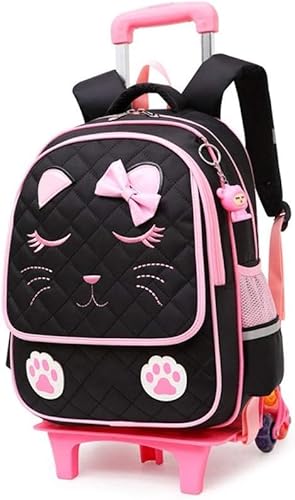 TIANHEY Robuste Reisetasche mit Universal-Trolley, Kinder-Trolley mit 6 Rädern, abnehmbare, wasserdichte Schultasche, süße Katzen-Schultasche, Treppensteige-Schultertasche, große Kapazität von TIANHEY