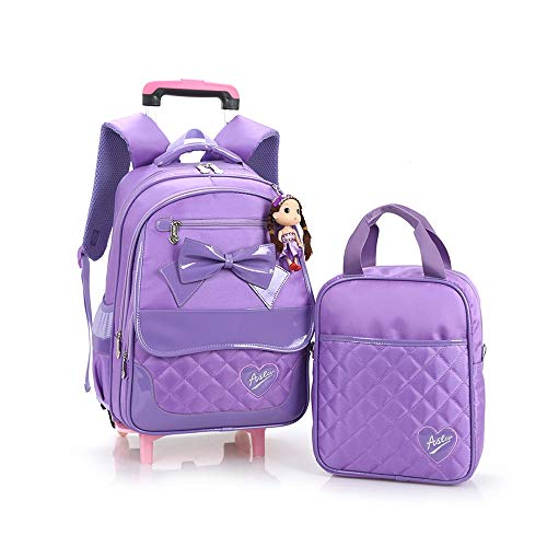 TIANHEY Robuste Universal-Rollen-Trolley-Reisetasche,abnehmbare Kinder-Trolley-Tasche für Mädchen,6 Räder,Treppensteigen-Rucksack,wasserdichter,leichterer Rucksack mit Handtasche von TIANHEY