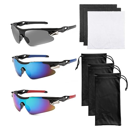 3 Stück Sport-Sonnenbrille mit 3 Brillentaschen, mit 3 Stück Brillentuch, Mode winddichte Fahrradbrille, UV-Schutz polarisierte Brille, geeignet für Freizeitangeln, Outdoor-Sportarten von TIANNAIT