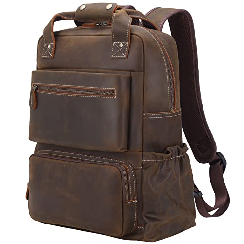 TIDING Leder Laptop Rucksack Herren Business Rucksack 15.6 Zoll Laptop Schulrucksack mit Gepäckband Laptop-Hülle für Computer Arbeit Wandern Reisen Camping, 24L von TIDING