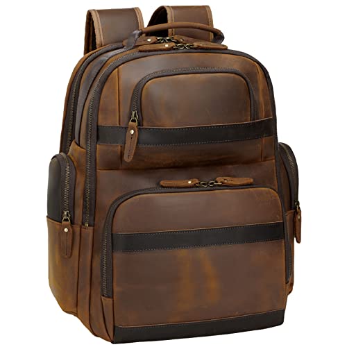 TIDING Rucksack Herren Leder 15,6 Zoll Laptopfach Daypacks Großer Schule Taschen Backpacks für Arbeit Wandern Reisen Camping von TIDING