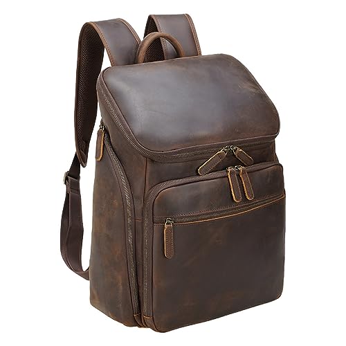 TIDING Rucksack Herren Leder 15,6 Zoll Laptop Tasche Schulrucksack Laptoptasche Große Kapazität Daypacks Reisen Rucksack für Männer, Braun von TIDING