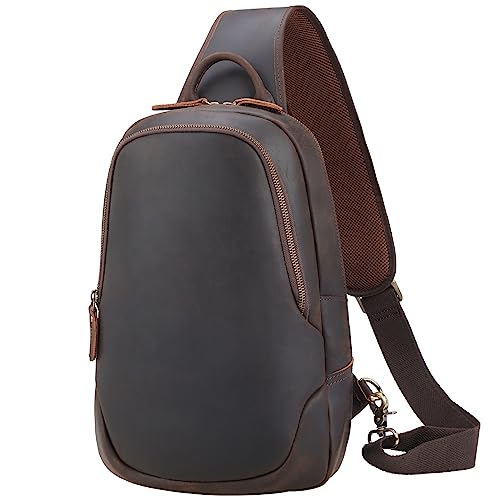 TIDING Sling Rucksuck Leder Schultertasche Umhängetasche Herren Brusttasche mit Anti-Diebstahl Sporttasche für Outdoorsport Reisen Einkaufen von TIDING