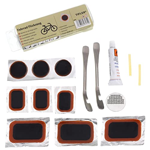TIFLER Fahrrad-Flickzeug Set, 15-Teilig mit Metallwerkzeug von TIFLER