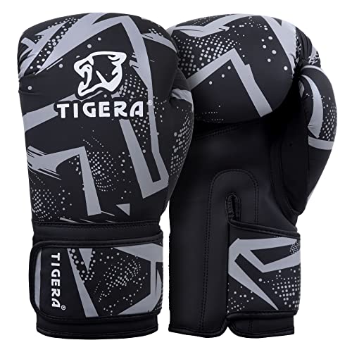 Tigera Boxhandschuhe 10oz 12oz 14oz 16oz MMA Box Handschuhe für das Training Punching Sparring Muay Thai Boxhandschuhe männer and Damen Kickbox Handschuhe (Gray, 12oz) von TIGERA
