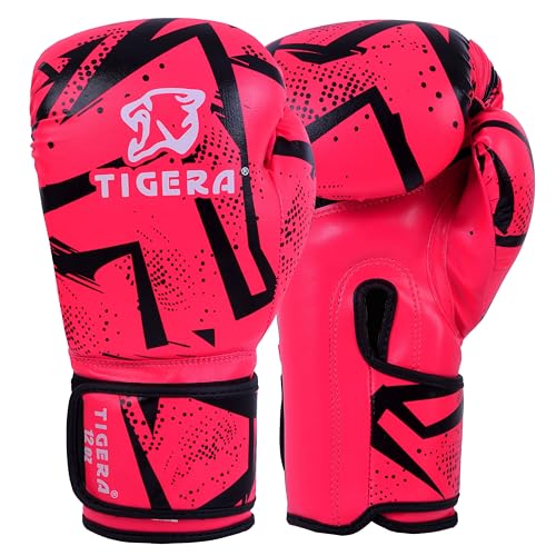 Tigera Boxhandschuhe 10oz 12oz 14oz 16oz MMA Box Handschuhe für das Training Punching Sparring Muay Thai Boxhandschuhe männer and Damen Kickbox Handschuhe (Pink, 16oz) von TIGERA