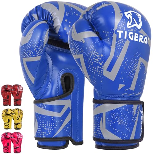 Tigera Kinder Boxhandschuhe | Kickboxen, Muay Thai Sparring, Training | Boxsack - Sandsack | Kampfsport, Punchinghandschuhe Coachinghandschuhe für Jungen, Mädchen (4oz, Blue) von TIGERA