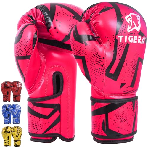 Tigera Kinder Boxhandschuhe | Kickboxen, Muay Thai Sparring, Training | Boxsack - Sandsack | Kampfsport, Punchinghandschuhe Coachinghandschuhe für Jungen, Mädchen (6oz, Pink) von TIGERA