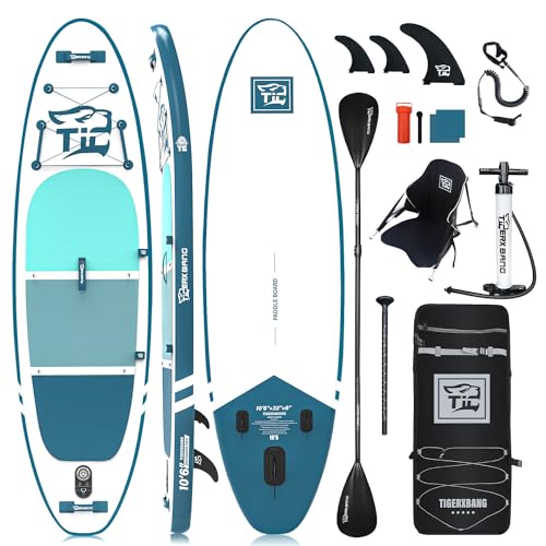 TIGERXBANG SUP Boards Stand Up Paddling Board 320x82x15cm, aufblasbare Paddle-Boards mit Doppelschläger-Paddel, Kajak-Sitz, Defender-Pro-Kollektion Blau von TIGERXBANG