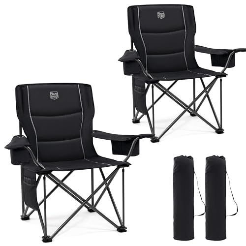 TIMBER RIDGE XXL Campingstuhl Faltbar 2er 200KG Belastbar Übergroßer Bequem Gepolster Klappstuhl Camp Garten Balkon Strand Camping Stuhl Sessel Gartenstuhl Anglerstuhl Regiestuhl Schwarz von TIMBER RIDGE