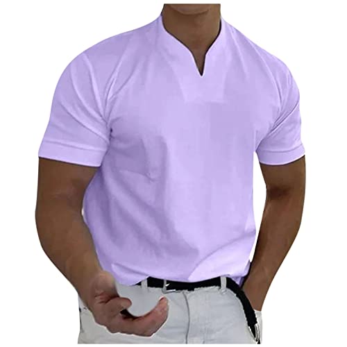 TIMELYE Herren T-Shirts Gentlemans Business Short Sleeve Fitness T Shirt Herren-Blusen für die Arbeit, professionell, Männer, lässig, solide, kurzärmlig, mit V-Ausschnitt, T-Shirt-Oberteil von TIMELYE