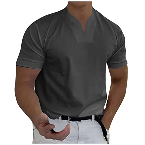 TIMELYE Herren T-Shirts Gentlemans Business Short Sleeve Fitness T Shirt Herren-Blusen für die Arbeit, professionell, Männer, lässig, solide, kurzärmlig, mit V-Ausschnitt, T-Shirt-Oberteil von TIMELYE