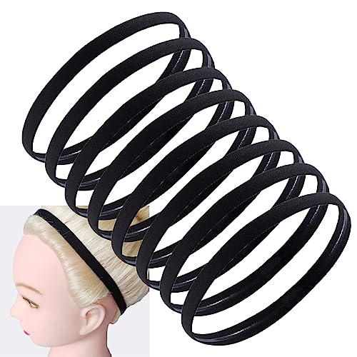 8 Stück – Sport-Stirnbänder, Haarbänder für Männer, Schwarze Sport-Anti-Rutsch-elastische Haarbänder, für Männer und Frauen für Yoga, Fußball, Laufen, Fitness (Schwarz) von TIMEMEET
