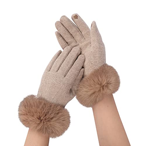 Frauen Warme Handschuhe aus Kaninchenhaar Wildleder Handschuhe mit Touchscreen Funktion winddicht Lederhandschuhe Fahrradhandschuhe Skihandschuhe rutschfest Thermo-Handschuhe für Herbst Winter von TINAYAUE