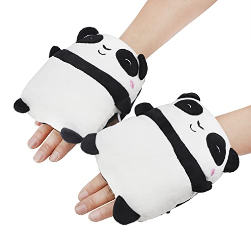 Unisex Hitzehandschuhe USB-beheizte Handschuhe süße Tierform Winterwarme Fingerlose-Handschuhe Weiche Panda Kälteschutz Handschuhe tragbarer Handwärmer für Indoor, Outdoor, Büro, Einkaufen von TINAYAUE