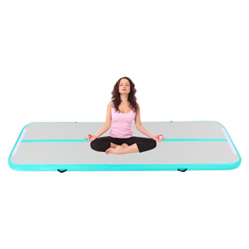 3m Turnmatte für Zuhause Gymnastikmatte, Aufblasbare Fitnessmatte Yoga Mat Turnen Turnmatte Aufblasbar Turnmatte mit Luftpumpe (Pfefferminzgrün) von TIXBYGO