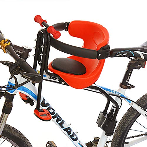 TIXBYGO Kinderfahrradsitz Sicherheits-Kindersitz Baby Fahrrad-Vordersitz Rot mit Pedal Kindersitz vorn für Damen u Herrenfahrrad Baby Fahrrad Sitz von TIXBYGO