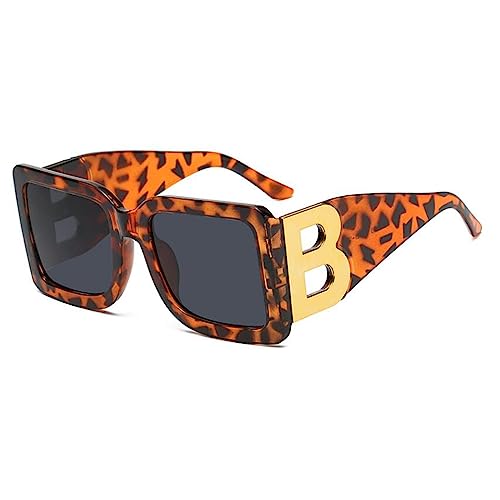 TIYETA Polarisiert Sonnenbrille Vintage Sonnenbrille Herren Damen Groß Verspiegelt UV400 Schutz Randlose Sonnenbrille Eckig,Leopard,147mm von TIYETA
