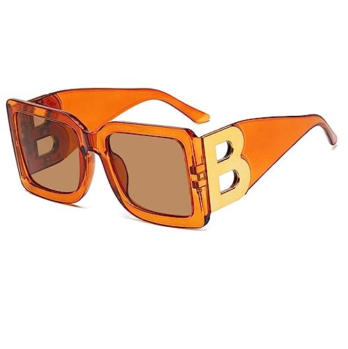 TIYETA Polarisiert Sonnenbrille Vintage Sonnenbrille Herren Damen Groß Verspiegelt UV400 Schutz Randlose Sonnenbrille Eckig,Orange,147mm von TIYETA