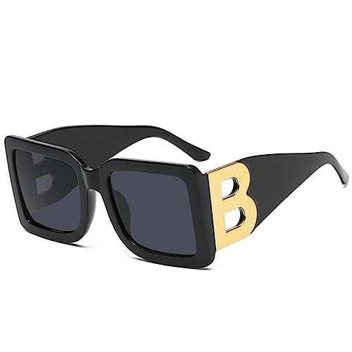 TIYETA Polarisiert Sonnenbrille Vintage Sonnenbrille Herren Damen Groß Verspiegelt UV400 Schutz Randlose Sonnenbrille Eckig,Schwarz,147mm von TIYETA