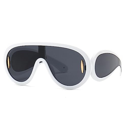 TIYETA Wave Mask Sonnenbrille Für Frauen Männer Übergroße Visier Mode Verspiegelte Schild Sonnenbrille Schattierungen UV400,Weiß,144mm von TIYETA