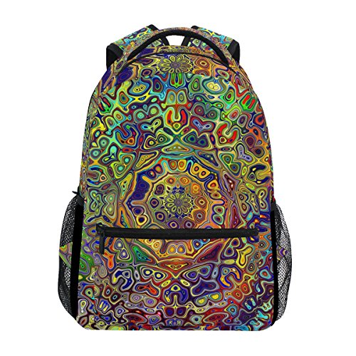 TIZORAX farbiger Rucksack mit psychedelischem Mandala-Fraktal, Schulrucksack oder Büchertasche, auch zum Wandern und Reisen. von TIZORAX